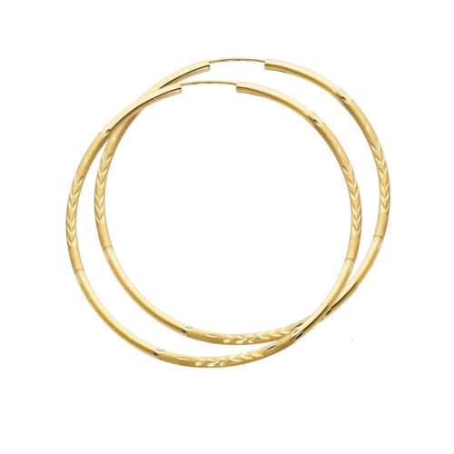 14K Yellow Gold  2mm Diamond Cut Hoop Earrings