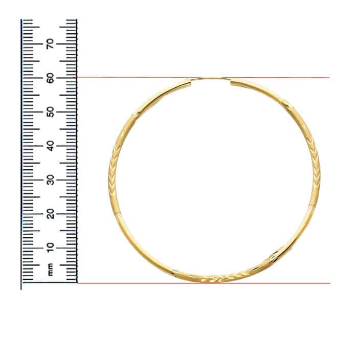 14K Yellow Gold  2mm Diamond Cut Hoop Earrings - Image 2