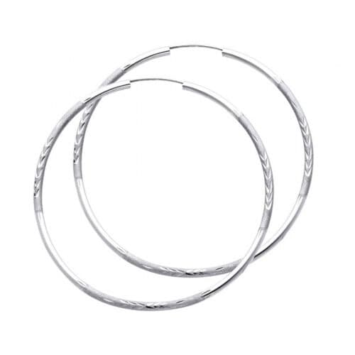 14K White Gold 2mm Diamond Cut Hoop Earrings