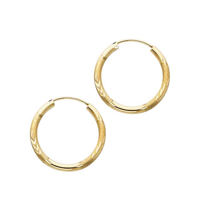 14K Yellow Gold 2mm Diamond Cut Hoop Earrings