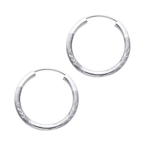 14K White Gold 2mm Diamond Cut Hoop Earrings