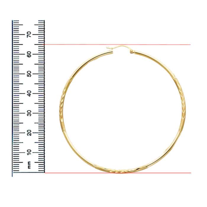 14K Yellow Gold 2mm Diamond Cut Hoop Earrings - Image 2