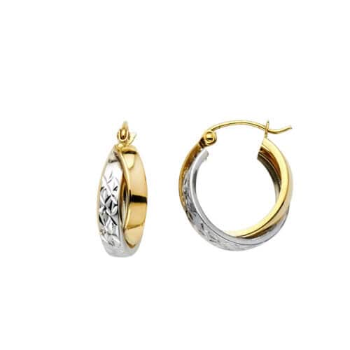 14K Two Tone Gold 7mm Double Hoop Earrings