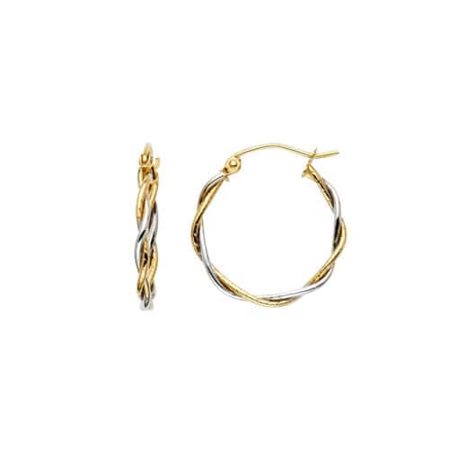 14K Two Tone Gold 1.5mm Twisted Hoop Earrings