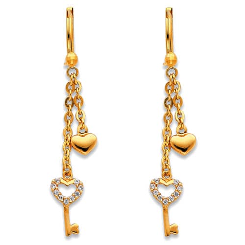 14K Yellow Gold Cubic Zirconia Hanging Earrings