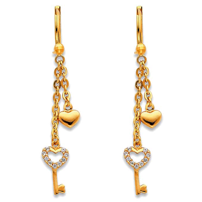 14K Yellow Gold Cubic Zirconia Hanging Earrings