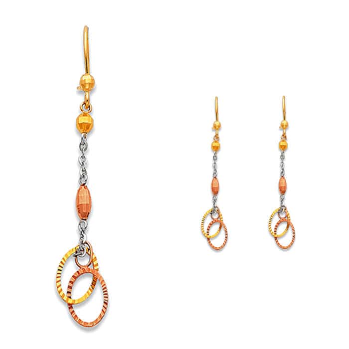14K Tri Color Gold Hanging Earrings - Image 2
