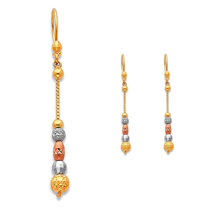 14K Tri Color Gold Hanging Earrings - Image 2