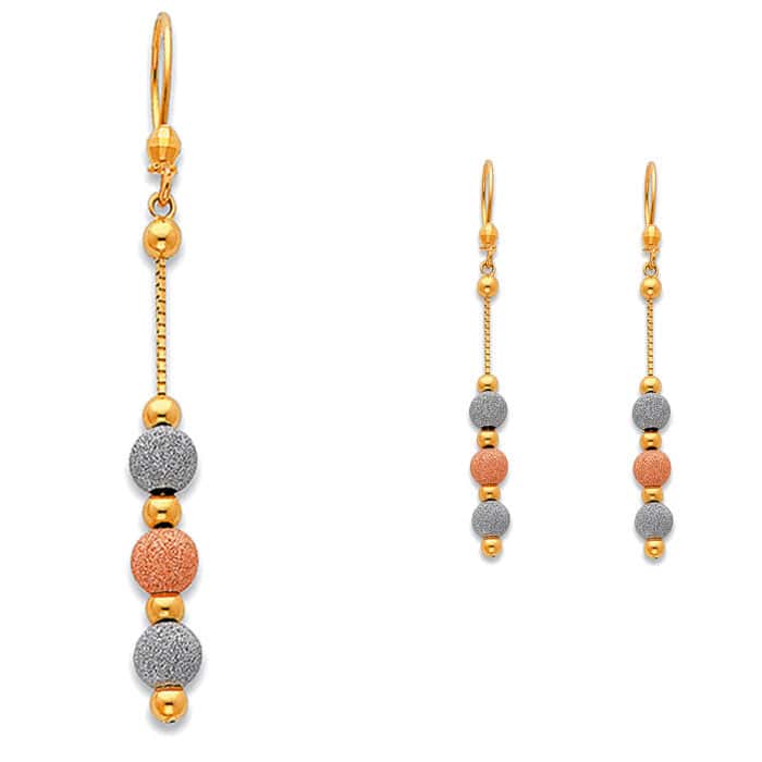 14K Tri Color Gold Hanging Earrings - Image 2