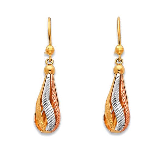 14K Tri Color Gold Hanging Earrings