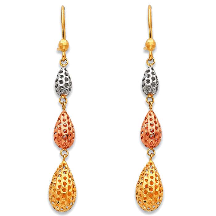 14K Tri Color Gold Hanging Earrings