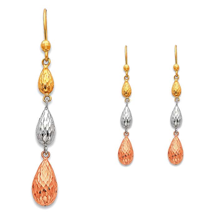 14K Tri Color Gold Hanging Earrings - Image 2