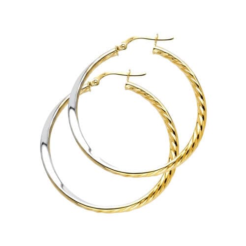 14K Two Tone Gold Twisted Hoop Earrings