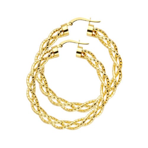 14K Yellow Gold 3mm Twisted Hoop Earrings