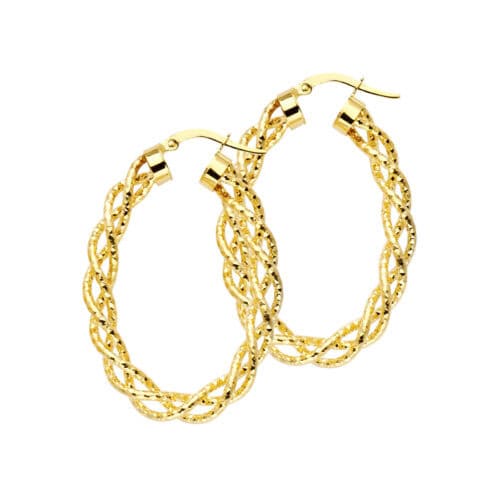14K Yellow Gold 3mm Twisted Hoop Earrings