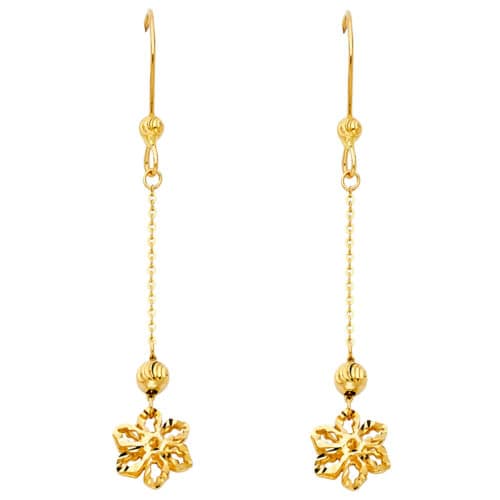 14K Yellow Gold Flower Hanging Earrings