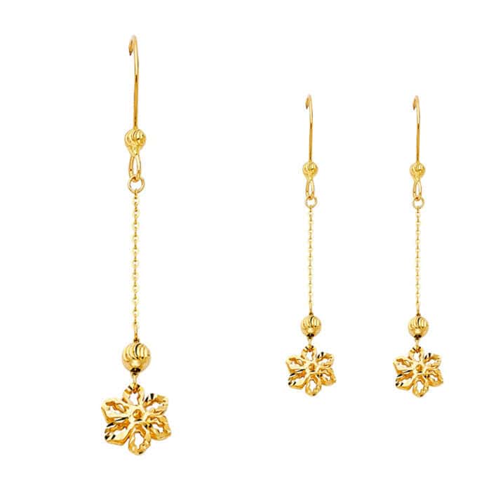 14K Yellow Gold Flower Hanging Earrings - Image 2