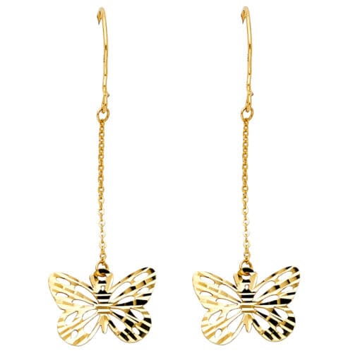 14K Yellow Gold Butterfly Hanging Earrings