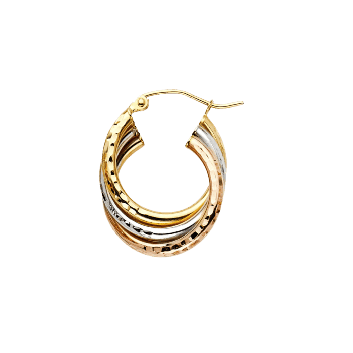 14K Tri Color Gold 5mm Crossover Hoop Earrings - Image 2