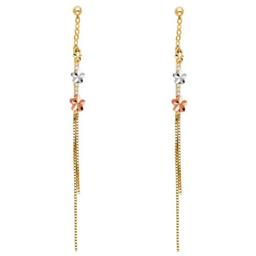 14K Yellow Gold Flower Hanging Earrings