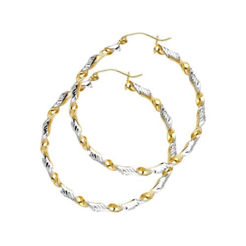 14K Two Tone Gold 2mm Twisted Hoop Earrings