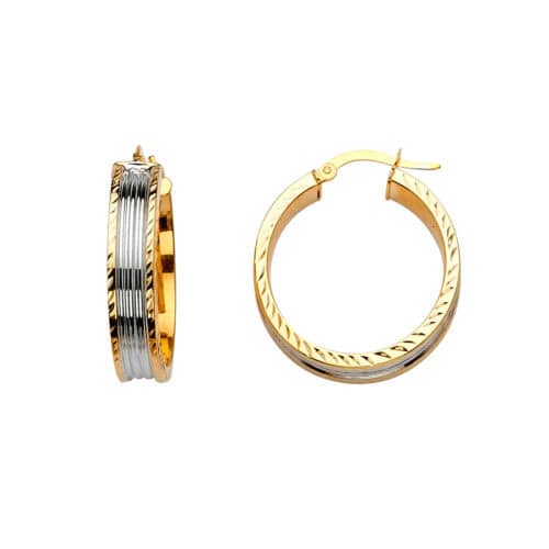 14K Two Tone Gold 6mm Diamond Cut Hoop Earrings
