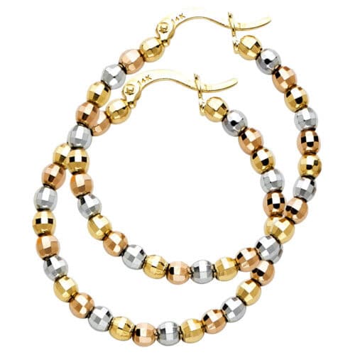 14K Tri Color Gold Disco Ball Hoop Earrings