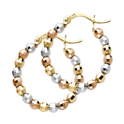 14K Tri Color Gold Disco Ball Hoop Earrings