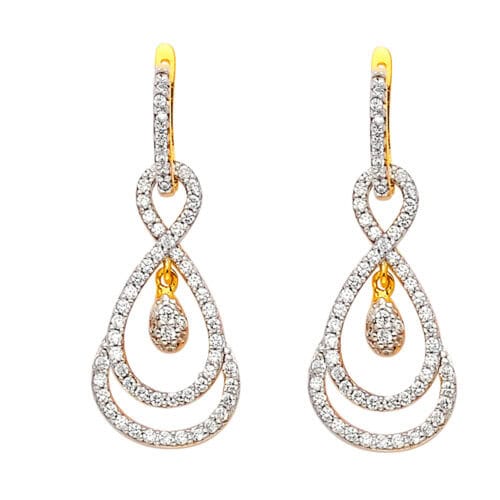 14K Yellow Gold Cubic Zirconia Infinity Hanging Earrings