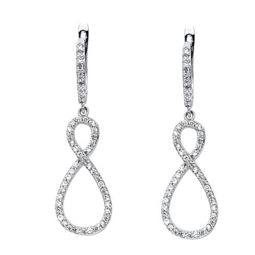 14K White Gold Cubic Zirconia Infinity Hanging Earrings