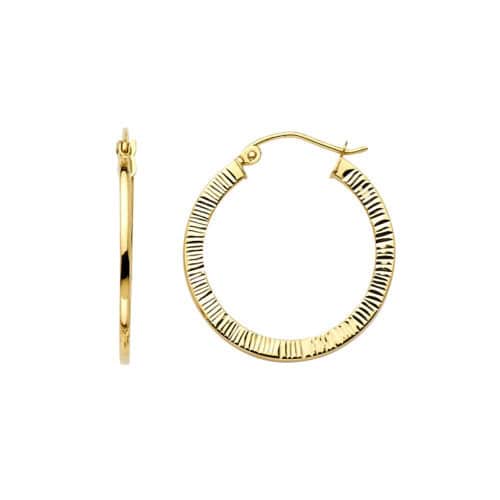 14K Yellow Gold 2mm Diamond Cut Hoop Earrings