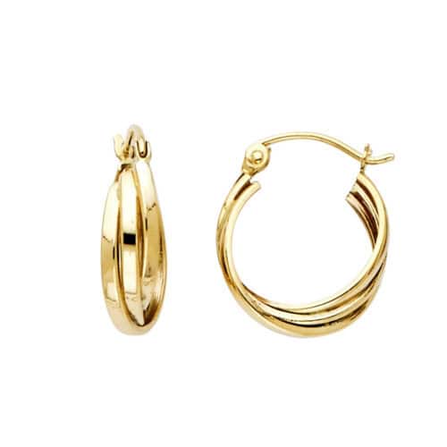 14K Yellow Gold 3 Line Hoop Earrings