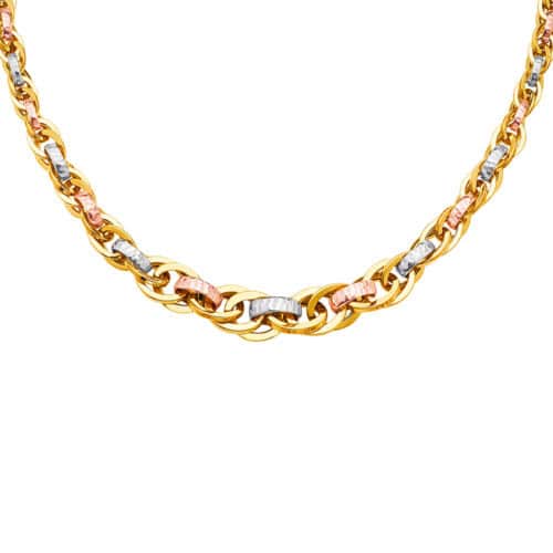 14K Tri Color Gold Fancy Hollow Necklace - 18"