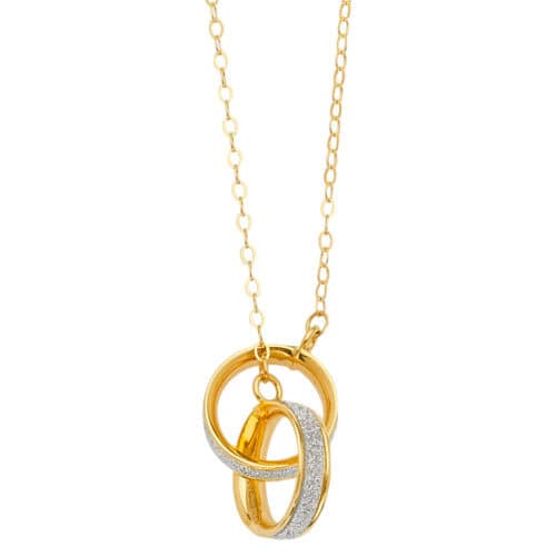 14K Yellow Gold Glitter Joint Two Ring Necklace