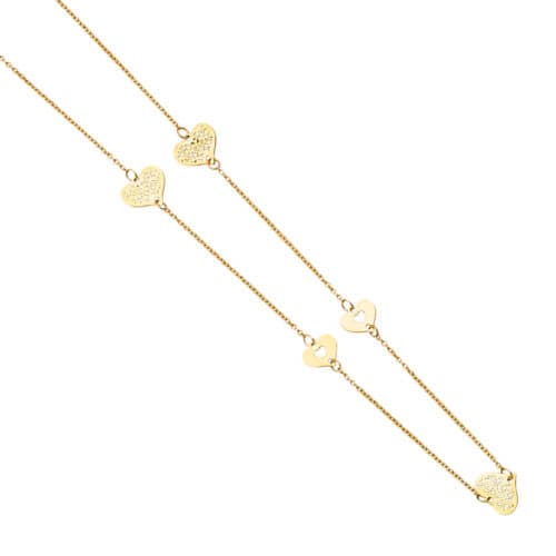 14K Yellow Gold 7 Heart Charms Necklace