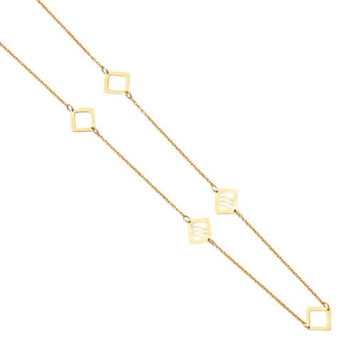 14K Yellow Gold 7 Square Charms Necklace
