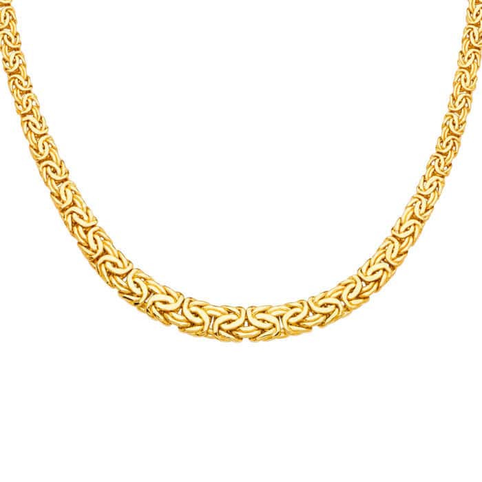 14K Yellow Gold Graduated Oval Hollow Byzantine Necklace