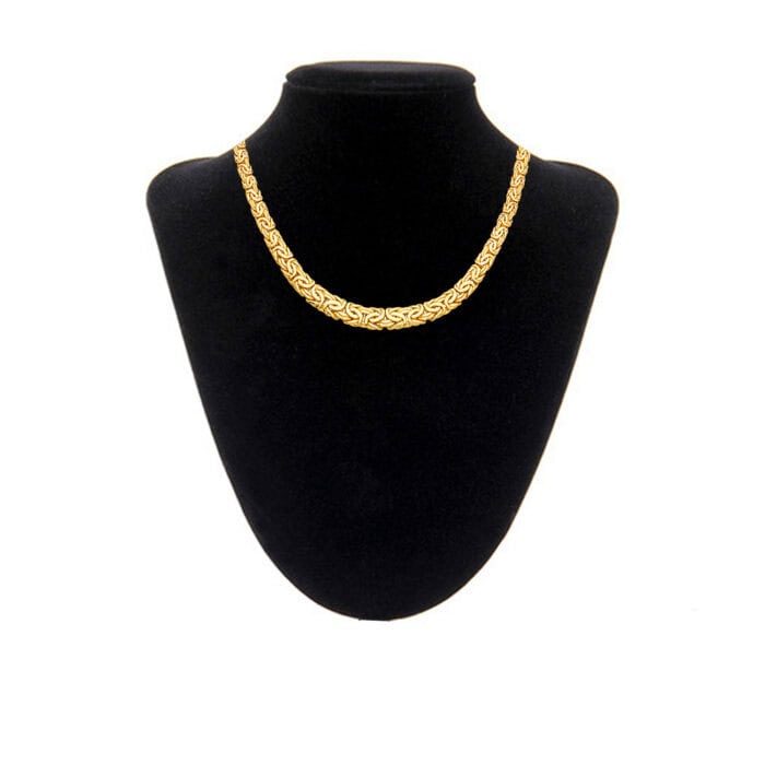 14K Yellow Gold Graduated Oval Hollow Byzantine Necklace - Image 3