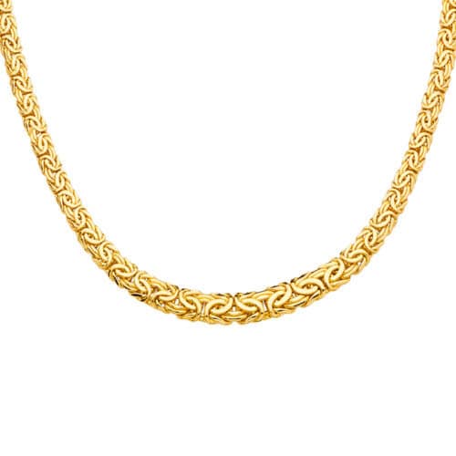 14K Yellow Gold Graduated Oval Hollow Byzantine Necklace