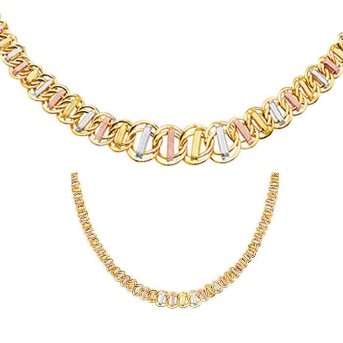 14K Tri Color Gold Graduated Hollow Necklace - Image 2