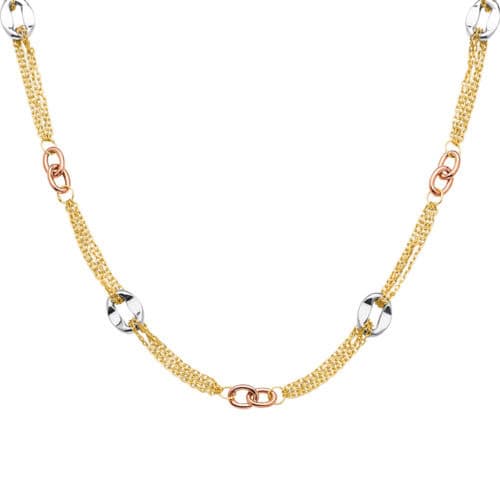 14K Tri Color Gold Fancy Hollow Necklace