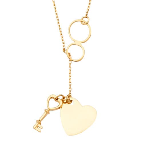 14K Yellow Gold Heart & Lock Hanging Necklace
