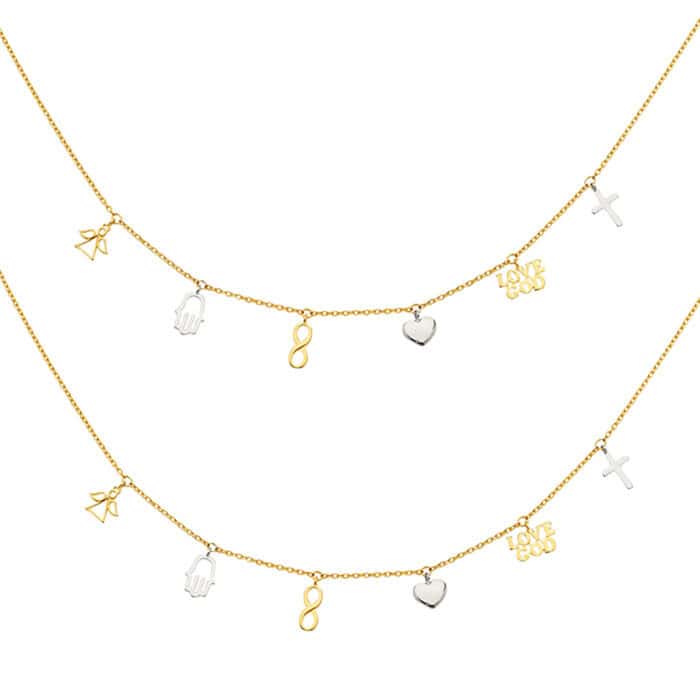 14K Two Tone Gold Dangling Light Chain Necklace - Image 3
