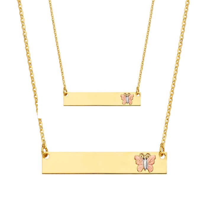 14K Yellow Gold ID w/Butterfly Chain Necklace - Image 2