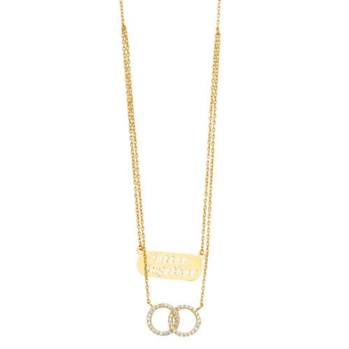 14K Yellow Gold 2Lines Chain Necklace w/Cubic Zirconia Eternity
