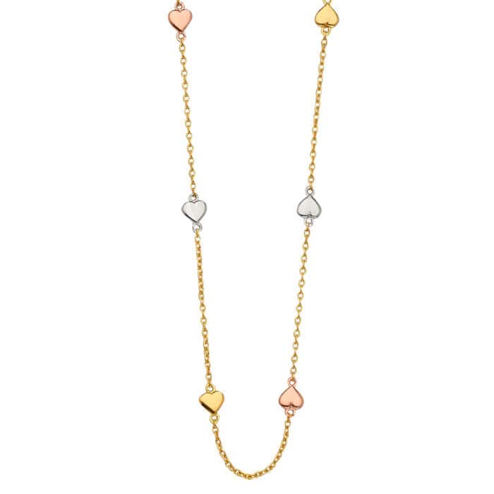 14K Tri Color Gold Light Chain Necklace with Heart