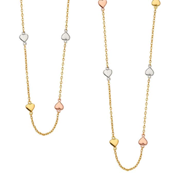 14K Tri Color Gold Light Chain Necklace with Heart - Image 3