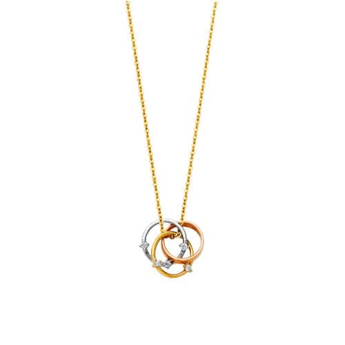 4K Tri Color Gold Rings Cubic Zirconia Necklace - 17+1"