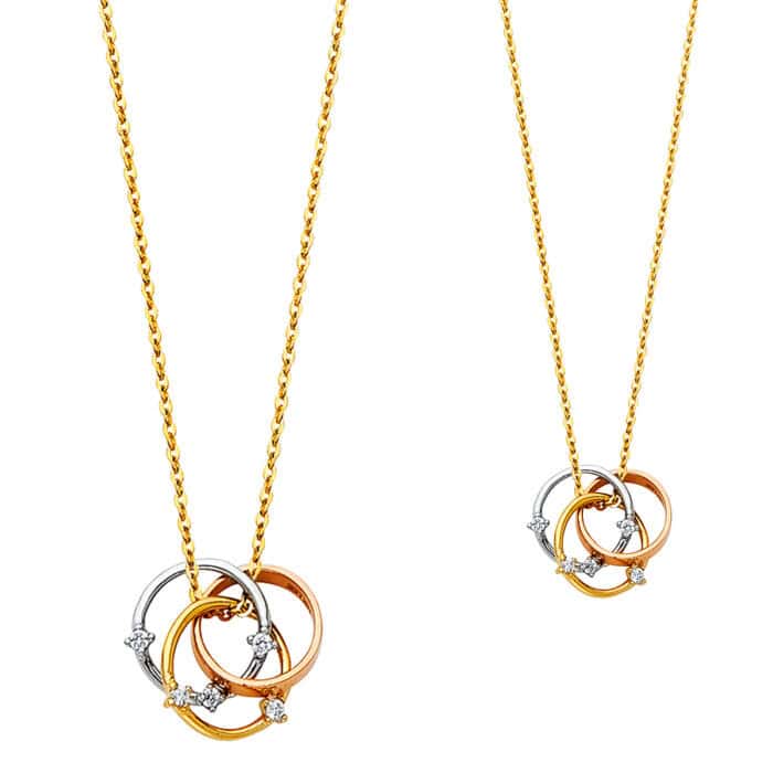 4K Tri Color Gold Rings Cubic Zirconia Necklace - 17+1" - Image 2