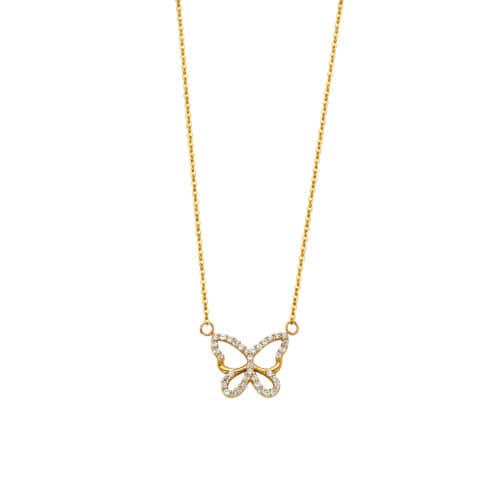 14K Yellow Gold Pave Cubic Zirconia Open Necklace - 17+1"